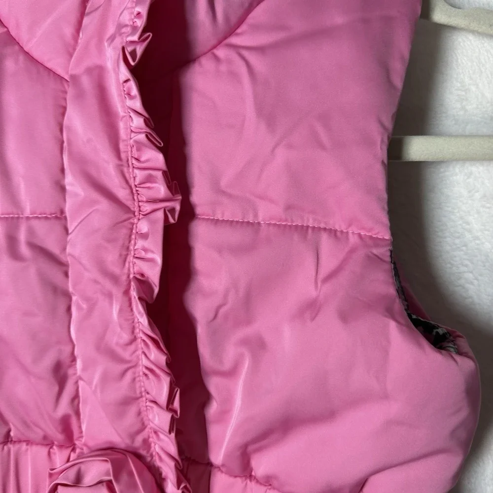 Lilly Pulitzer Girls L 8-10 Pink‎ Puffer Vest Ruffle Rose Floral Lining Levie